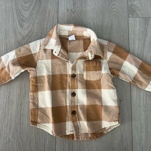 Old Navy Kids Tan and Cream Plaid Button Down Shirt